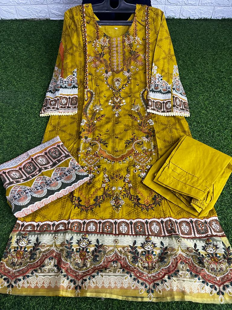 Chevron Embroidery Cotton Pakistani Salwar Suit Catalog